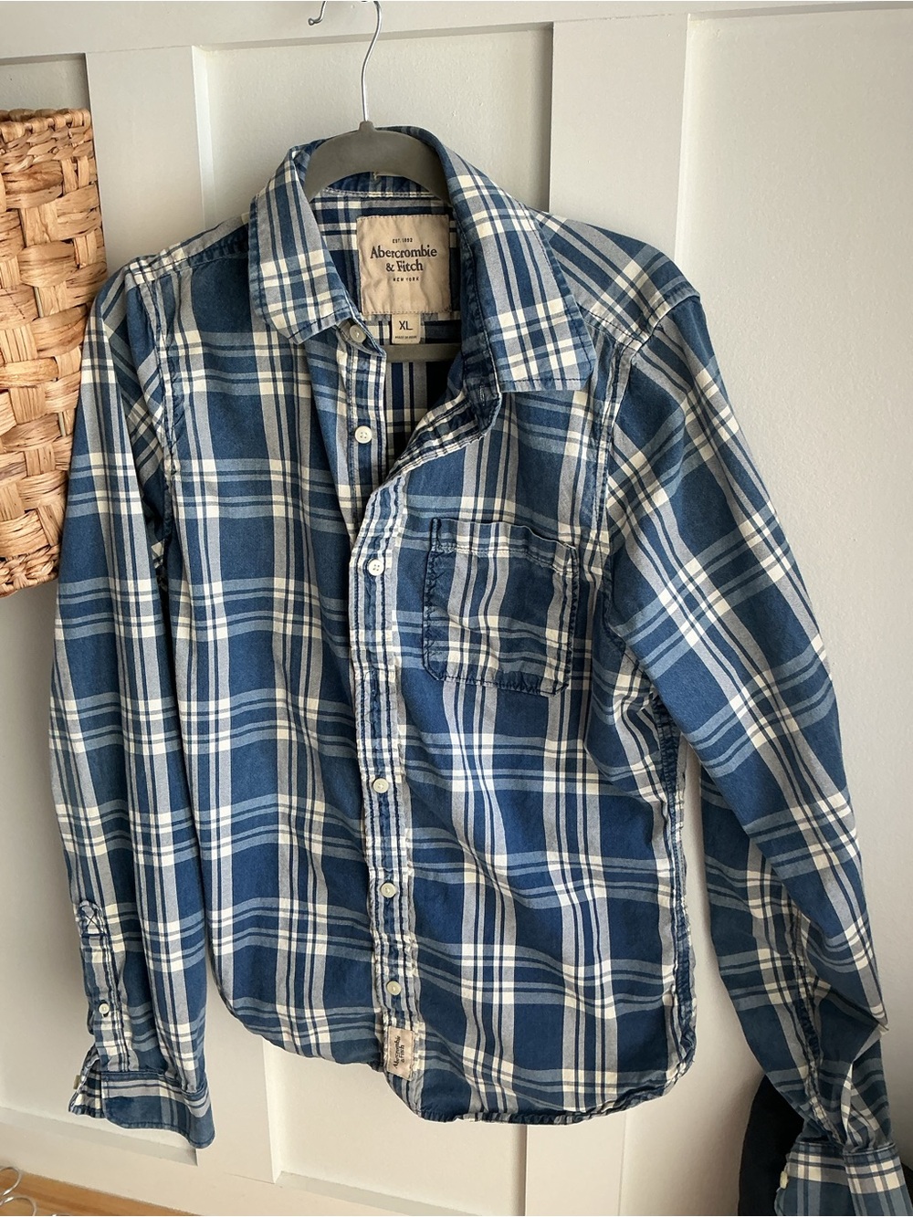 Abercrombie & Fitch Blue and White Plaid Button-Down Shirt